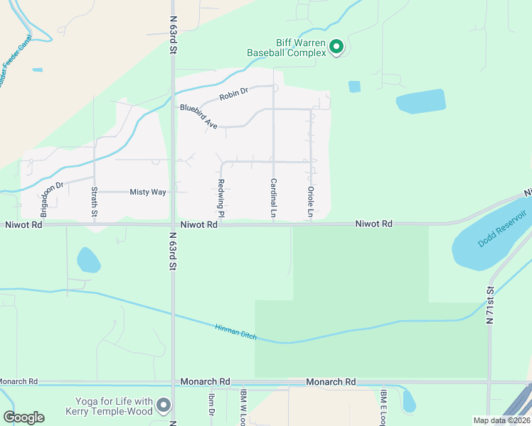 map of restaurants, bars, coffee shops, grocery stores, and more near 7031 Cardinal Lane in Longmont