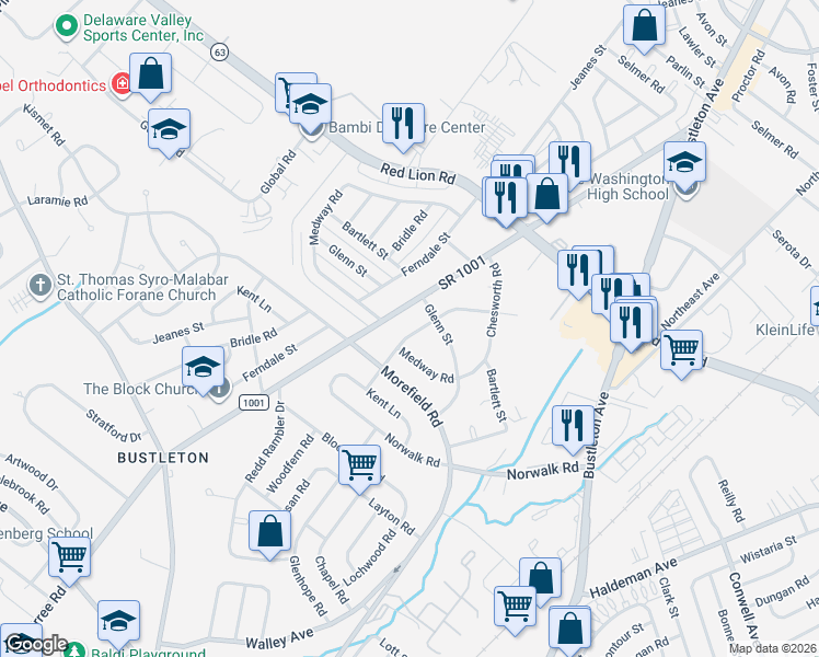map of restaurants, bars, coffee shops, grocery stores, and more near 9957 Verree Road in Philadelphia