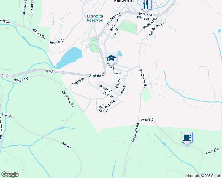 map of restaurants, bars, coffee shops, grocery stores, and more near 129 Poplar Street in Ellsworth