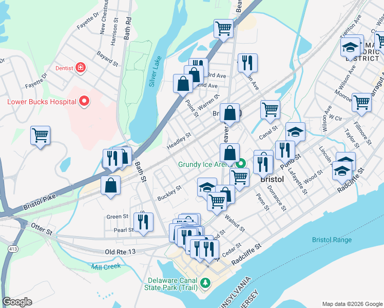 map of restaurants, bars, coffee shops, grocery stores, and more near 712 Pine Street in Bristol