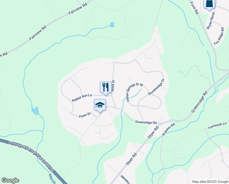 map of restaurants, bars, coffee shops, grocery stores, and more near 6 Buck Drive in Glenmoore