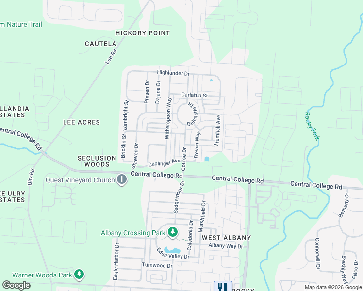 map of restaurants, bars, coffee shops, grocery stores, and more near 5968 Course Drive in Westerville