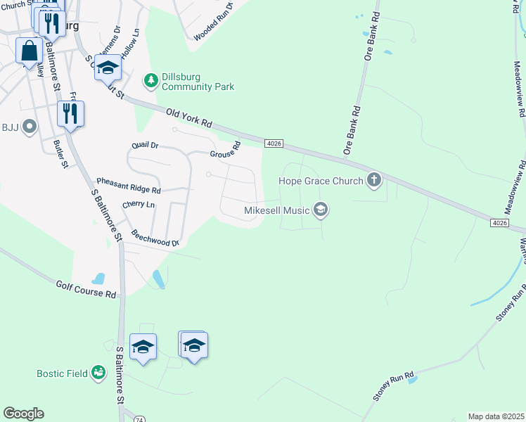 map of restaurants, bars, coffee shops, grocery stores, and more near 1141 Park Avenue in Dillsburg