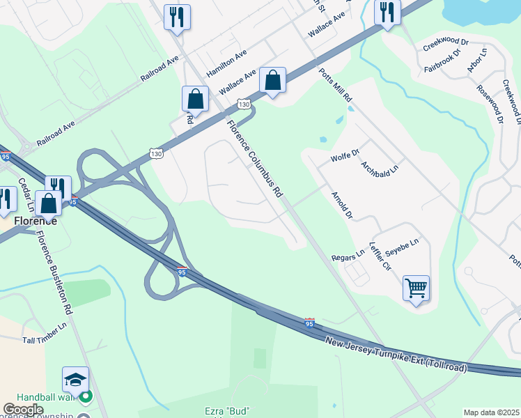 map of restaurants, bars, coffee shops, grocery stores, and more near 32 Aspen Court in Fieldsboro