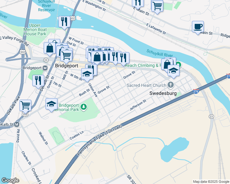 map of restaurants, bars, coffee shops, grocery stores, and more near 470 Prospect Avenue in Bridgeport