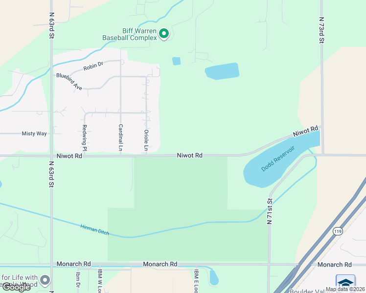 map of restaurants, bars, coffee shops, grocery stores, and more near 6789 Niwot Road in Longmont