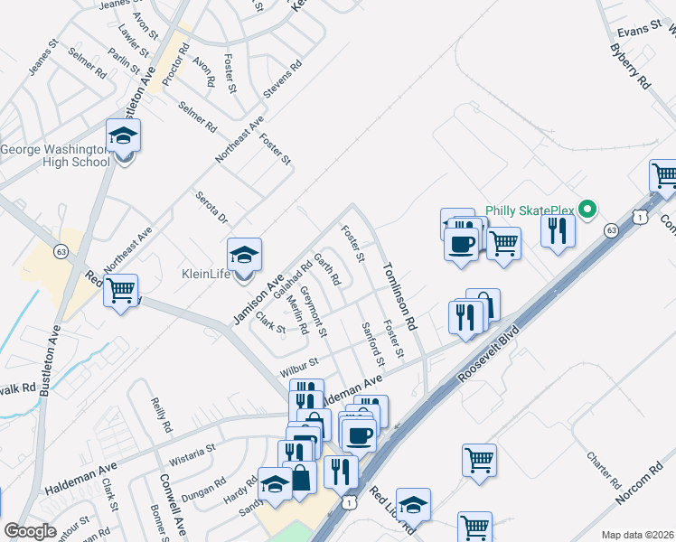 map of restaurants, bars, coffee shops, grocery stores, and more near 1858 Sanford Street in Philadelphia