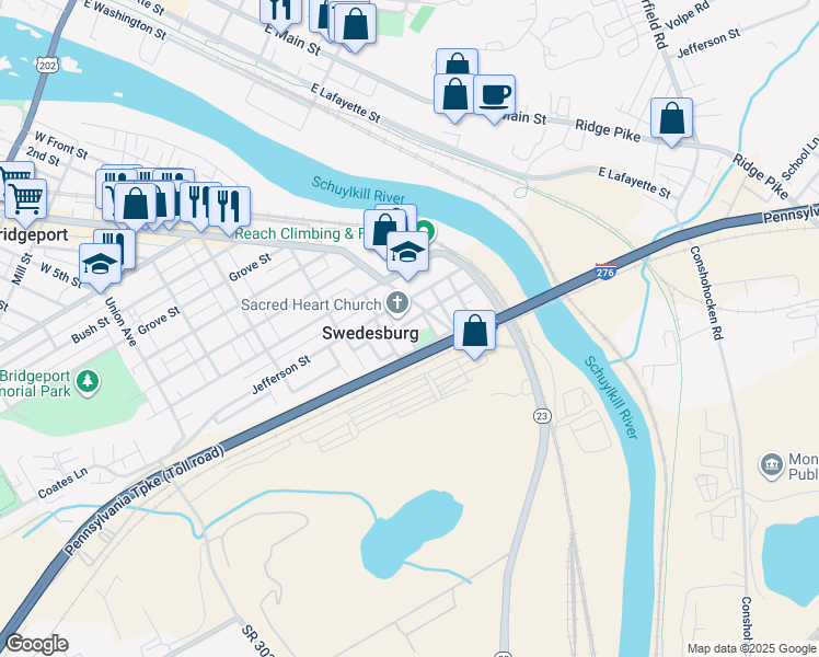 map of restaurants, bars, coffee shops, grocery stores, and more near 108A Center Street in Bridgeport