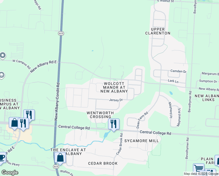 map of restaurants, bars, coffee shops, grocery stores, and more near 5712 Traditions Drive in New Albany