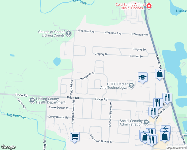 map of restaurants, bars, coffee shops, grocery stores, and more near 379 W Hunters Dr in Newark