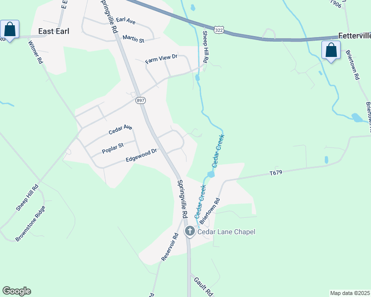 map of restaurants, bars, coffee shops, grocery stores, and more near 326 Deerfield Drive in East Earl