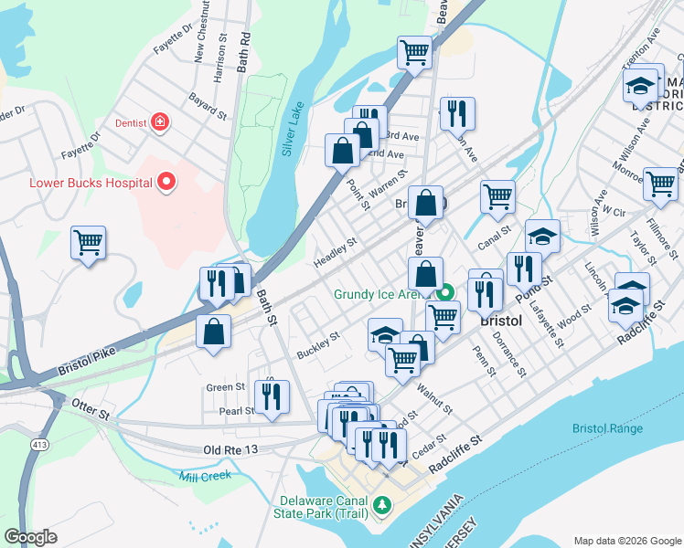 map of restaurants, bars, coffee shops, grocery stores, and more near 712 Pine Street in Bristol