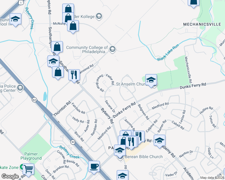 map of restaurants, bars, coffee shops, grocery stores, and more near 3023 Secane Place in Philadelphia