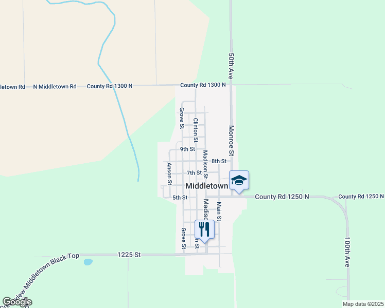 map of restaurants, bars, coffee shops, grocery stores, and more near 305-307 Clinton Street in Middletown