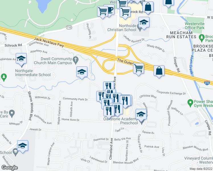 map of restaurants, bars, coffee shops, grocery stores, and more near 4 in Columbus