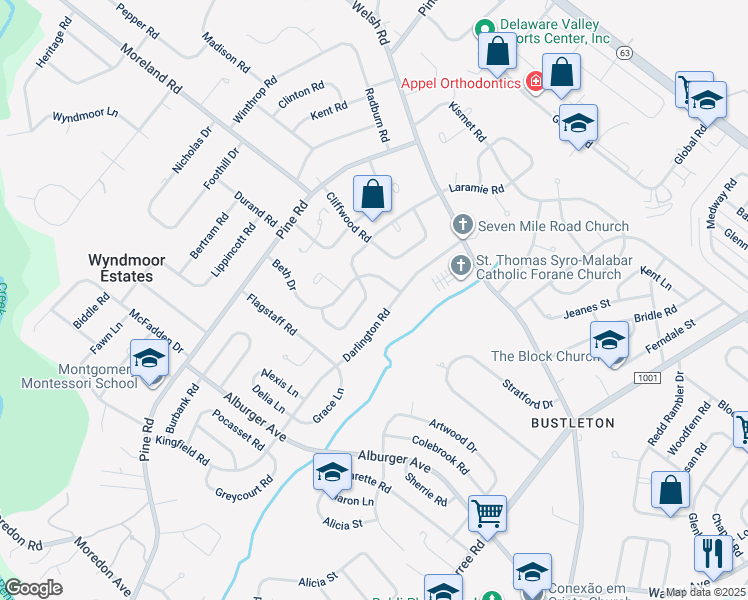 map of restaurants, bars, coffee shops, grocery stores, and more near 174 Laurie Lane in Philadelphia