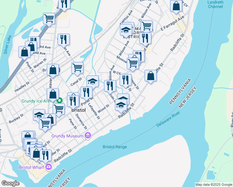 map of restaurants, bars, coffee shops, grocery stores, and more near 324 Brook Street in Bristol