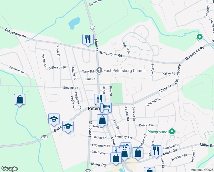 map of restaurants, bars, coffee shops, grocery stores, and more near 2080 Broad Street in East Petersburg