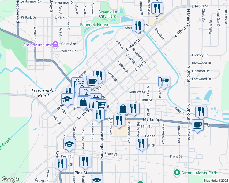 map of restaurants, bars, coffee shops, grocery stores, and more near 309 East 4th Street in Greenville