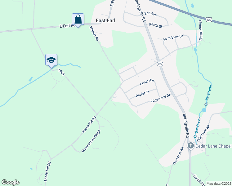 map of restaurants, bars, coffee shops, grocery stores, and more near 1246 Sheep Hill Road in New Holland