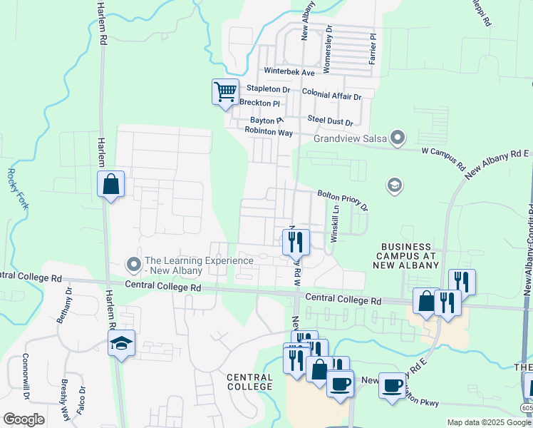 map of restaurants, bars, coffee shops, grocery stores, and more near 7046 Gallant Fox Drive in New Albany