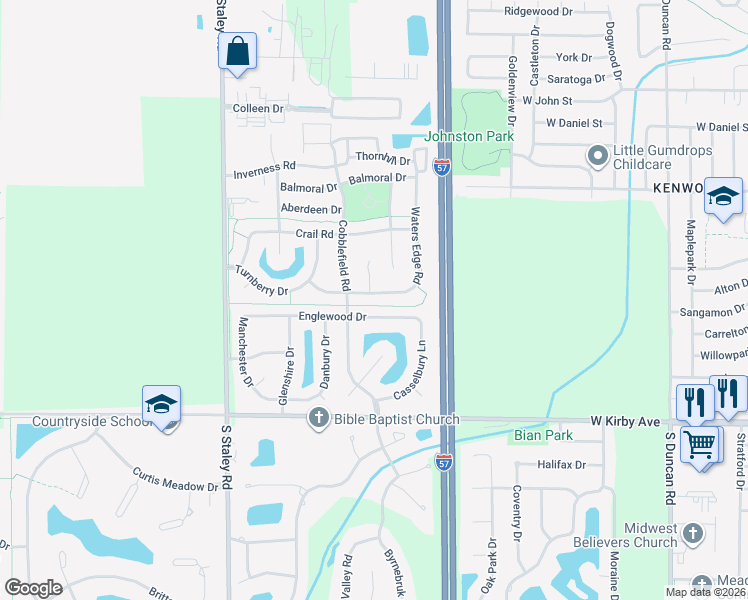 map of restaurants, bars, coffee shops, grocery stores, and more near 3803 Glenn Brooke Road in Champaign
