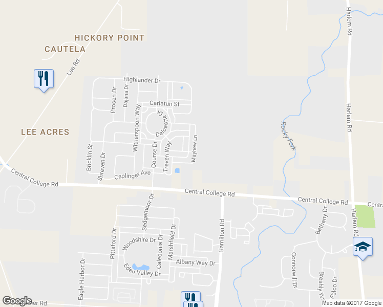 map of restaurants, bars, coffee shops, grocery stores, and more near 5950 Trumhall Avenue in Westerville