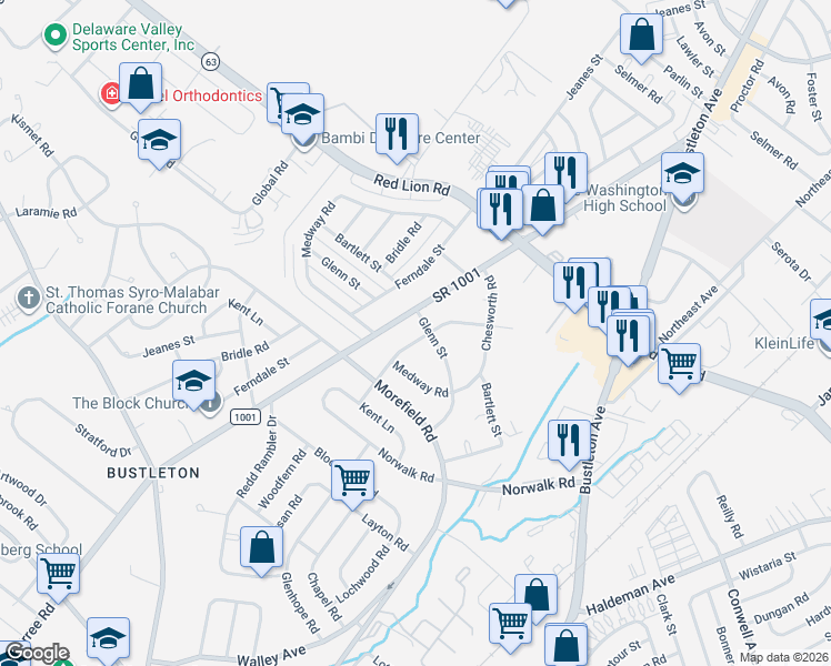 map of restaurants, bars, coffee shops, grocery stores, and more near 9957 Verree Road in Philadelphia