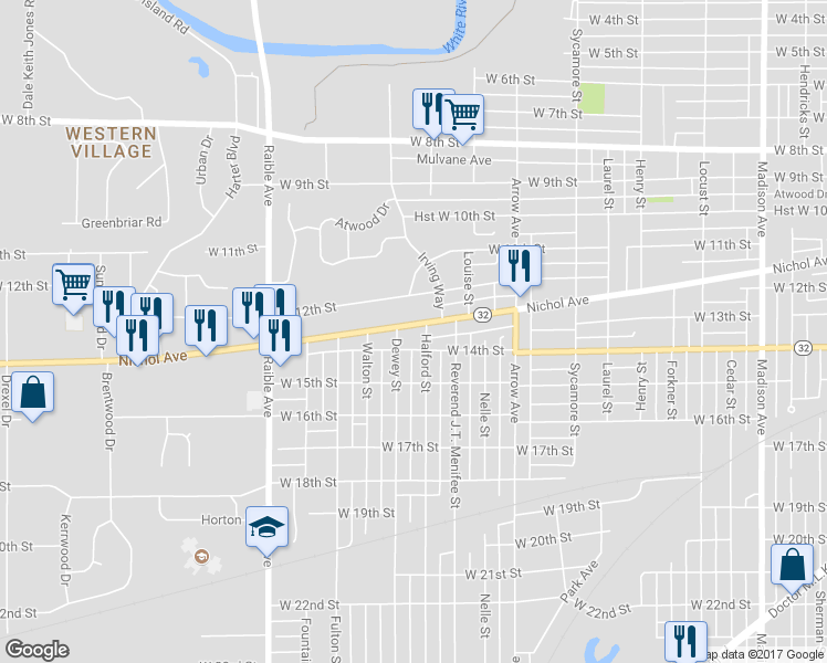 map of restaurants, bars, coffee shops, grocery stores, and more near 2007 Nichol Avenue in Anderson