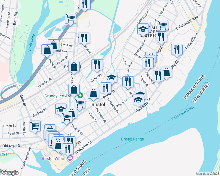 map of restaurants, bars, coffee shops, grocery stores, and more near 418 Jefferson Avenue in Bristol