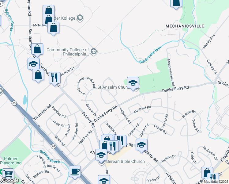 map of restaurants, bars, coffee shops, grocery stores, and more near 12527 Chilton Road in Philadelphia