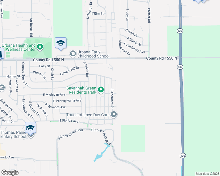 map of restaurants, bars, coffee shops, grocery stores, and more near 1313 South Abercorn Street in Urbana