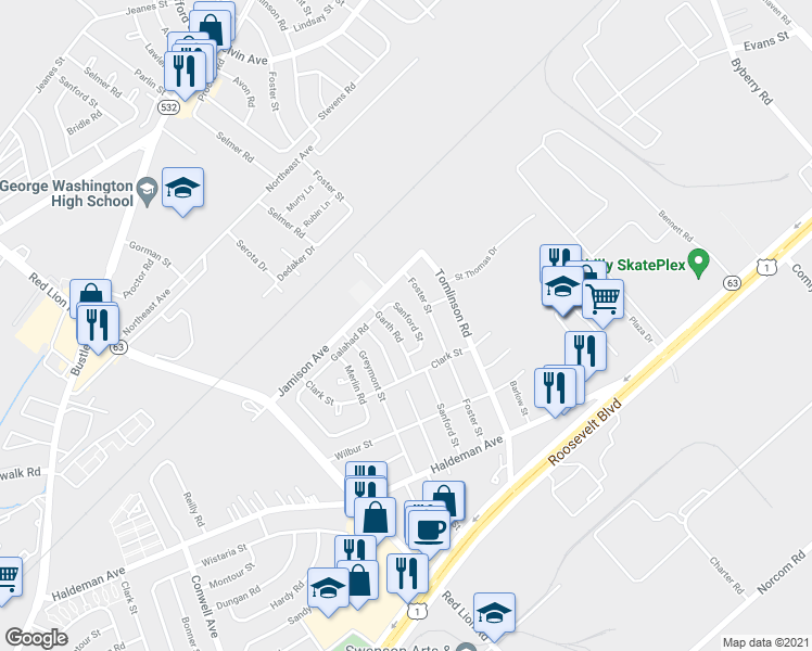 map of restaurants, bars, coffee shops, grocery stores, and more near 1858 Sanford St in Philadelphia