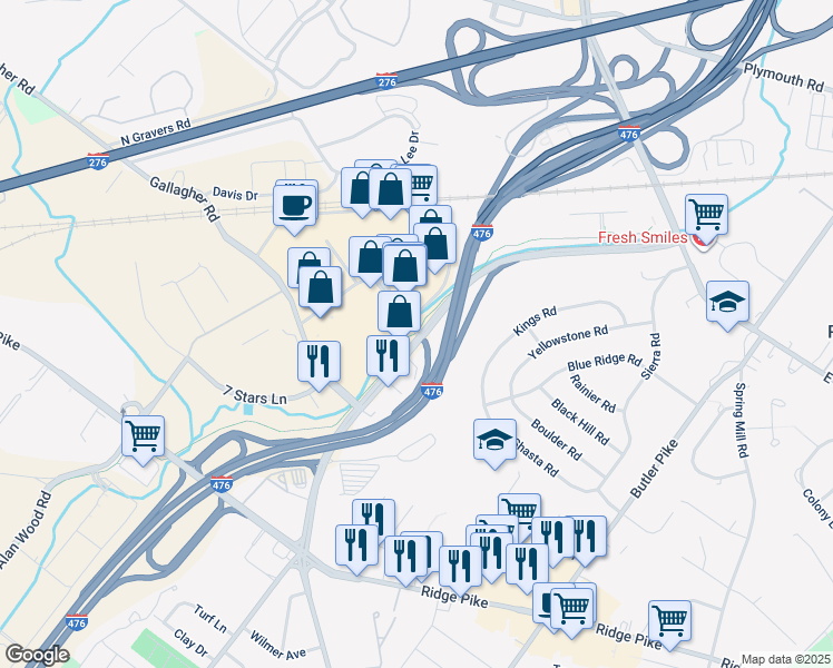 map of restaurants, bars, coffee shops, grocery stores, and more near 2250 Chemical Road in Plymouth Meeting