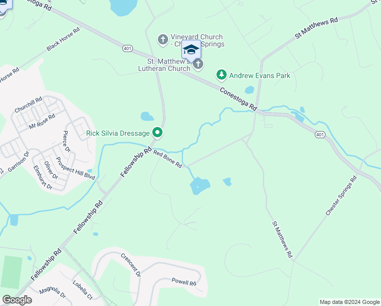 map of restaurants, bars, coffee shops, grocery stores, and more near 629 Red Bone Road in Chester Springs