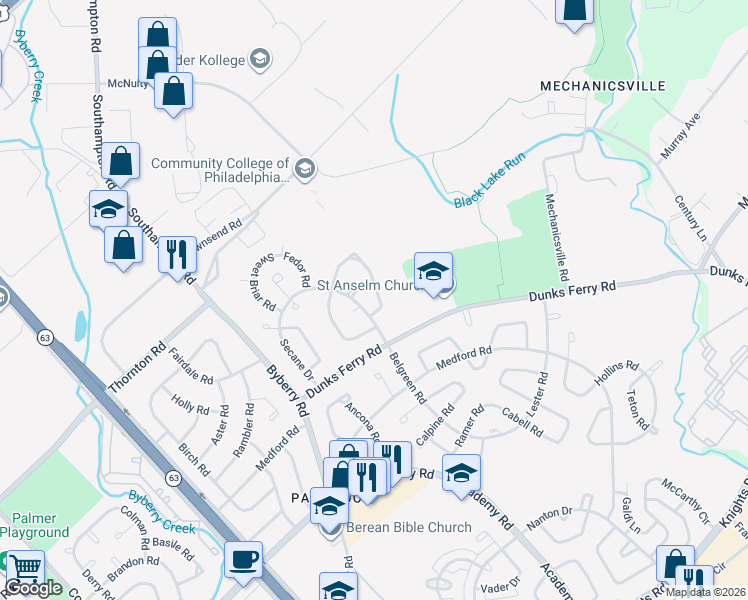 map of restaurants, bars, coffee shops, grocery stores, and more near 12527 Chilton Road in Philadelphia
