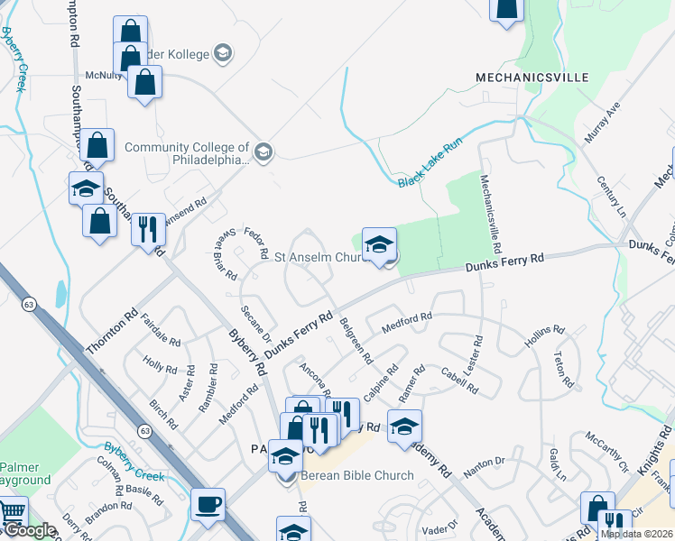 map of restaurants, bars, coffee shops, grocery stores, and more near 12527 Chilton Road in Philadelphia