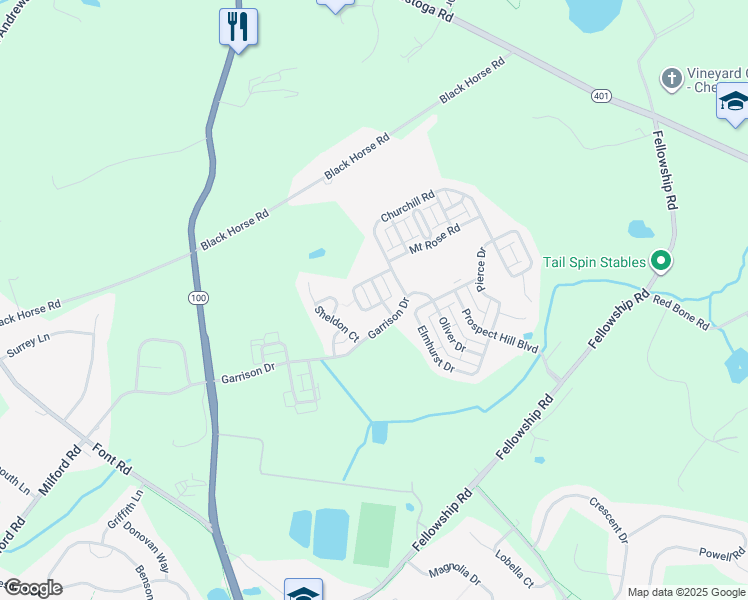 map of restaurants, bars, coffee shops, grocery stores, and more near 1315 Stuart Drive in Chester Springs