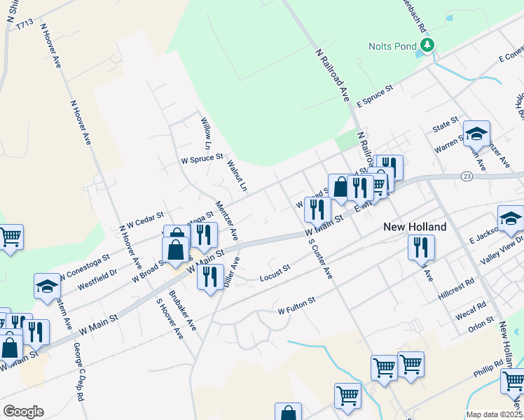 map of restaurants, bars, coffee shops, grocery stores, and more near 69 Ashlea Gardens in New Holland
