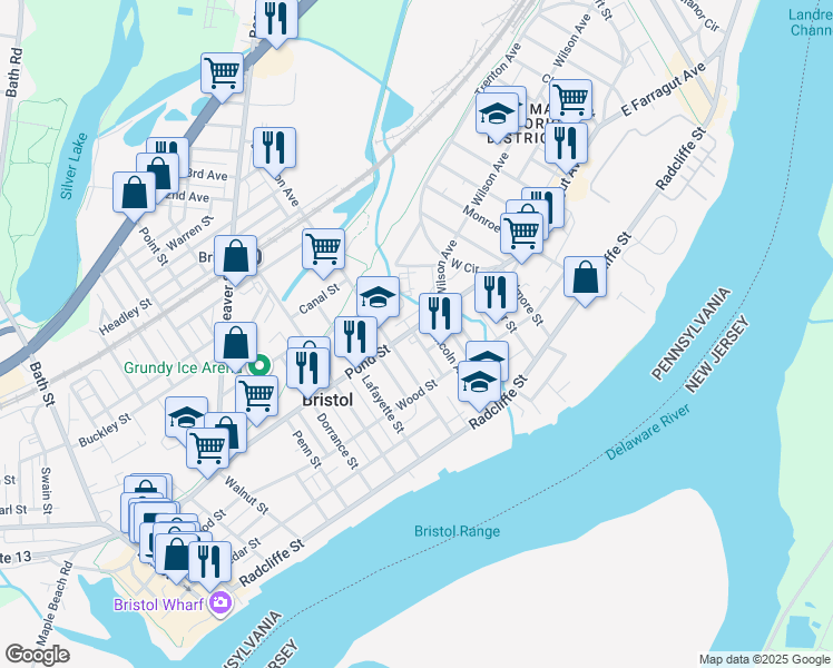 map of restaurants, bars, coffee shops, grocery stores, and more near 1024 Grant Avenue in Bristol