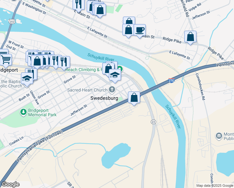 map of restaurants, bars, coffee shops, grocery stores, and more near 108A Center Street in Bridgeport