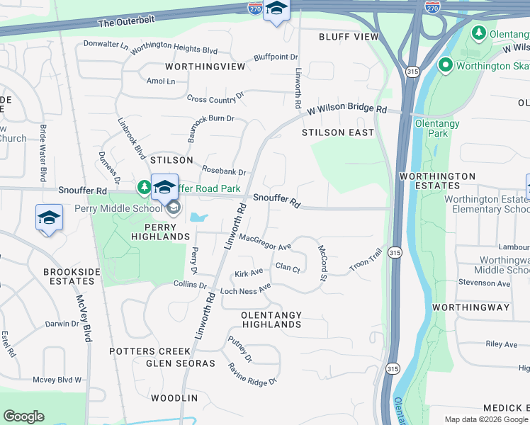 map of restaurants, bars, coffee shops, grocery stores, and more near 6979 Shetland Street in Worthington