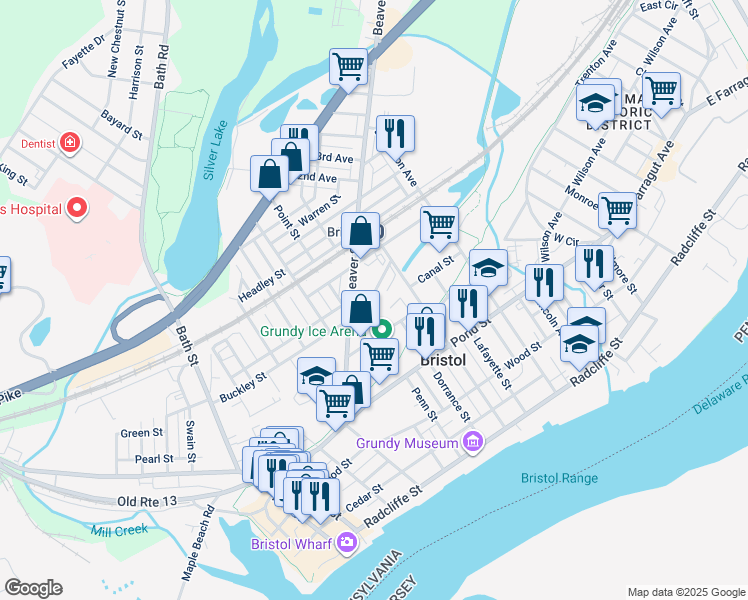 map of restaurants, bars, coffee shops, grocery stores, and more near 642 New Buckley Street in Bristol
