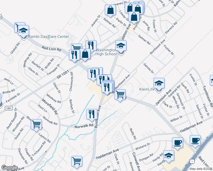 map of restaurants, bars, coffee shops, grocery stores, and more near in Philadelphia