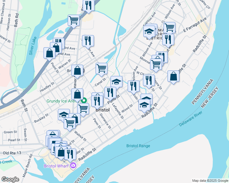 map of restaurants, bars, coffee shops, grocery stores, and more near 418 Jefferson Avenue in Bristol