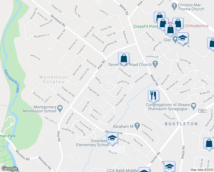 map of restaurants, bars, coffee shops, grocery stores, and more near 156 Shelly Lane in Philadelphia