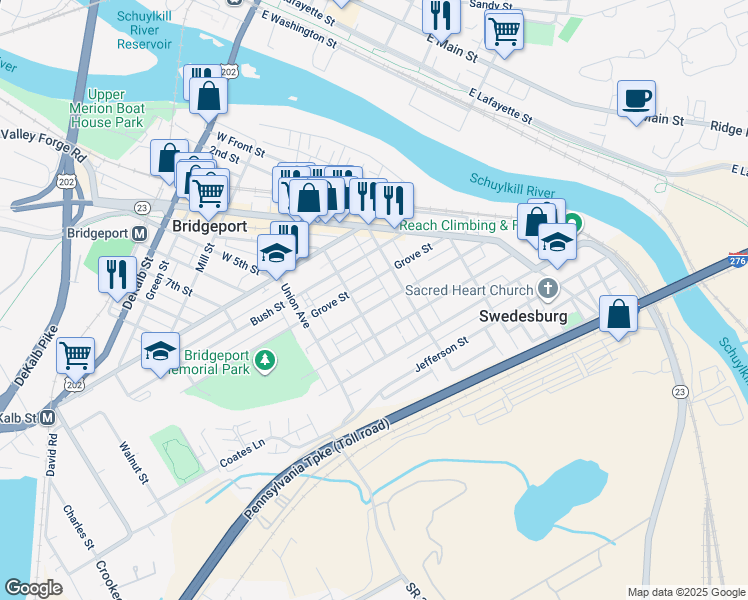 map of restaurants, bars, coffee shops, grocery stores, and more near 433 Prospect Avenue in Bridgeport