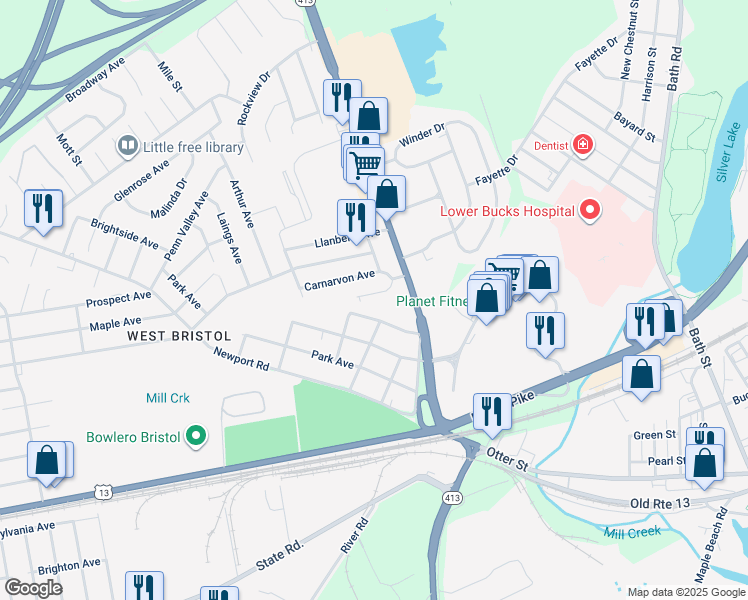 map of restaurants, bars, coffee shops, grocery stores, and more near 3530 Snowden Avenue in Bristol