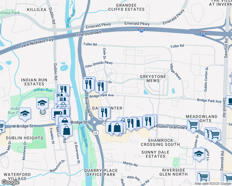 map of restaurants, bars, coffee shops, grocery stores, and more near 6676 Egg Court in Dublin