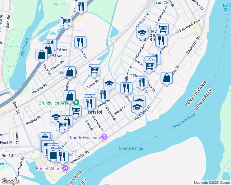 map of restaurants, bars, coffee shops, grocery stores, and more near 1013 Pond Street in Bristol